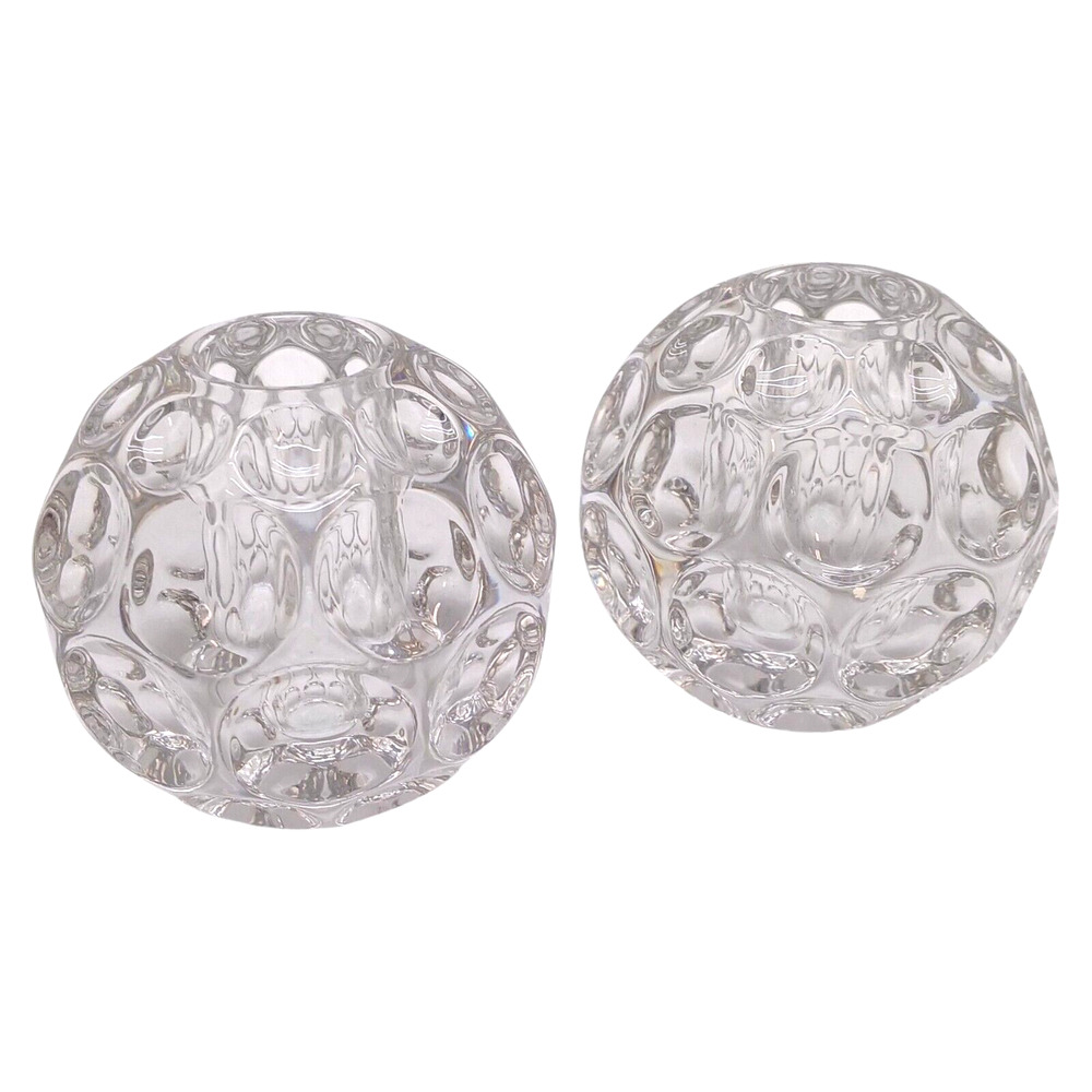 2 VTG Heisey Provincial Whirlpool Clear Crystal Candle Holders Thumbprint 1506